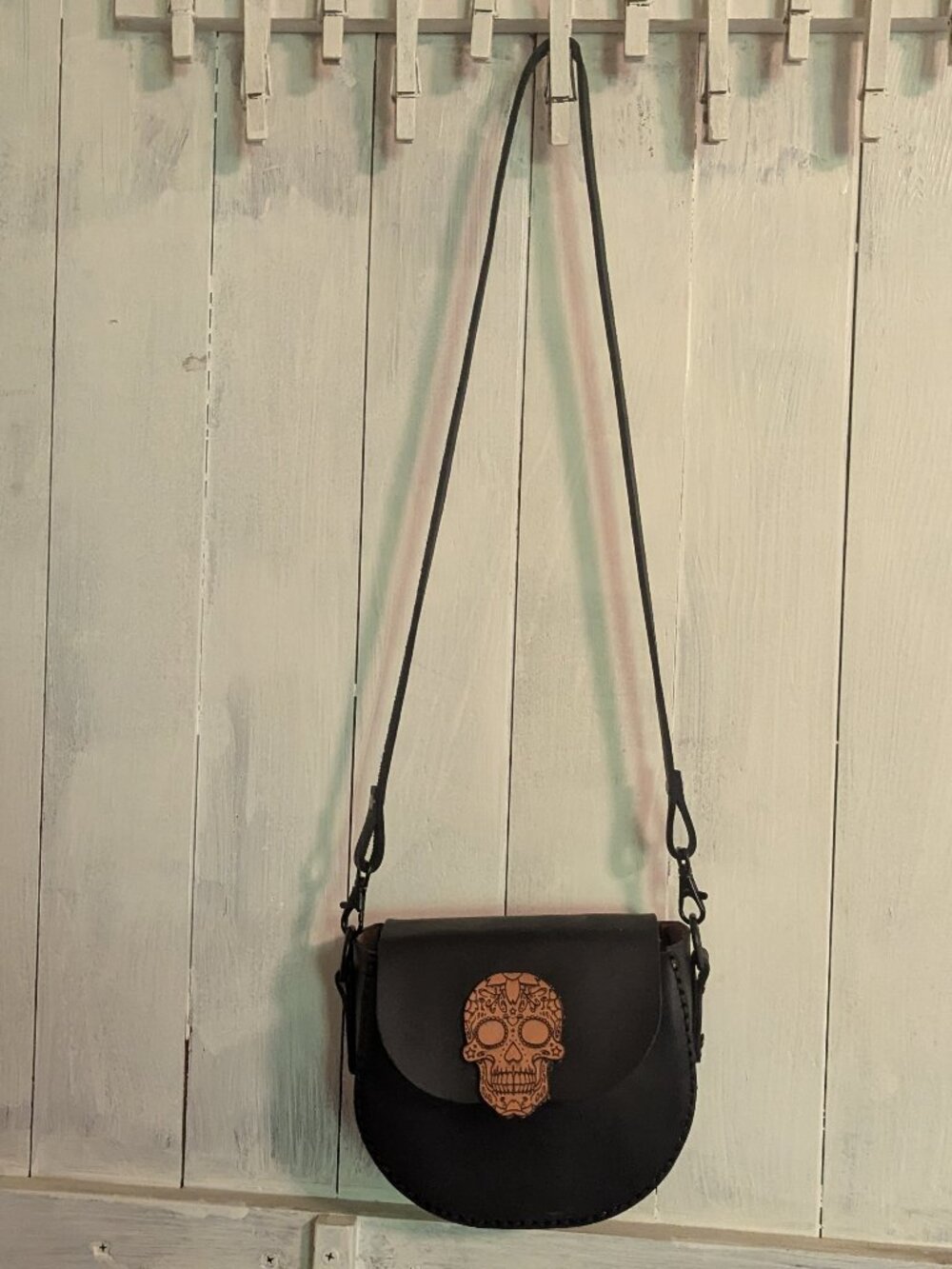 Small Handcrafted Leather Sugar Skull Bag